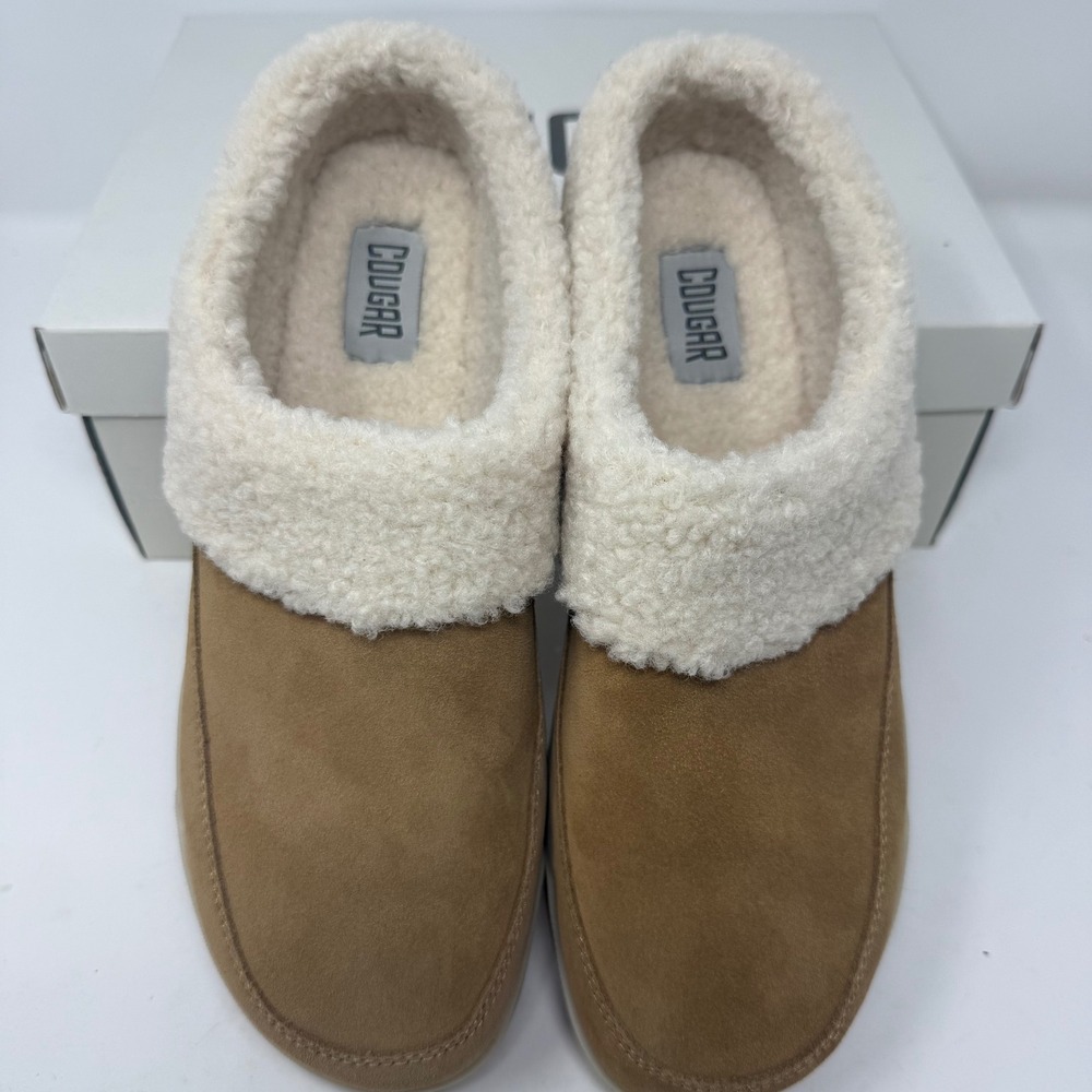 Cougar Liliana Camel Suede Faux Shearling Slippers Mules 627381368057 Womens 10